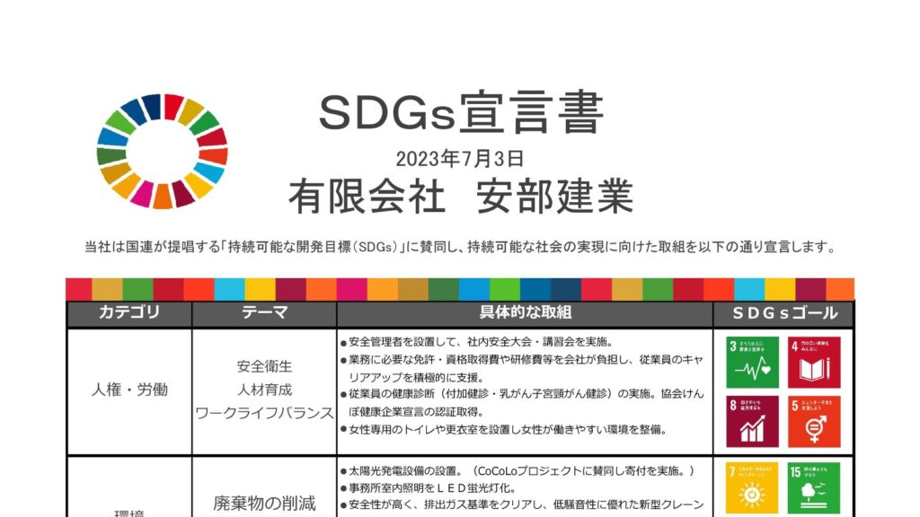 ＳＤＧｓ宣言書を策定しました